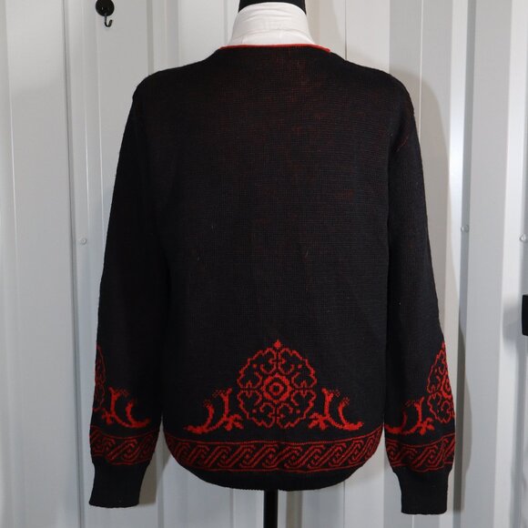 Pendleton Vintage Women's 100% Wool Cardigan Red Black Scroll Design Size Med - Picture 2 of 9